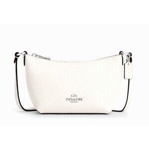 New Coach CW336 Zip Top Crossbody Bag Leather Chalk